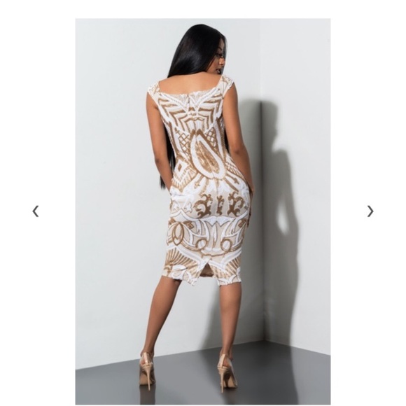 Akira NWOT off the shoulder midi Art Deco sequin dress - Picture 2 of 6